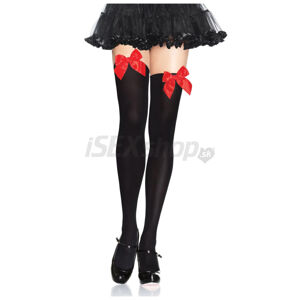 LEG AVENUE NYLON THIGH HIGHS WITH BOW Black / Red